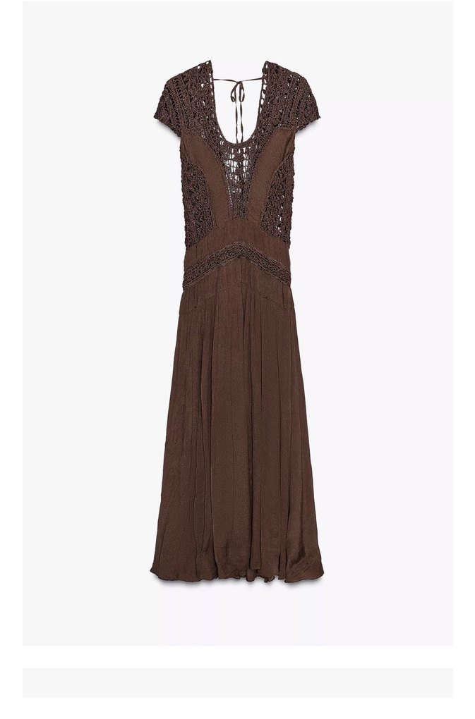 Zara Bohem Tarz Kahverengi Uzun Örme Elbise - Görsel 5