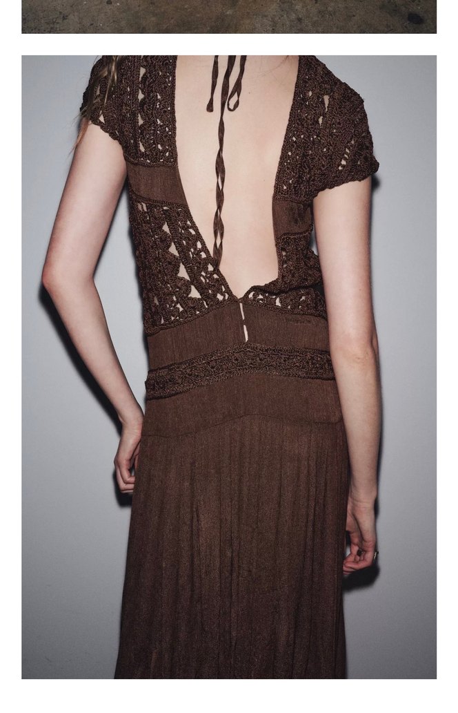 Zara Bohem Tarz Kahverengi Uzun Örme Elbise - Görsel 3