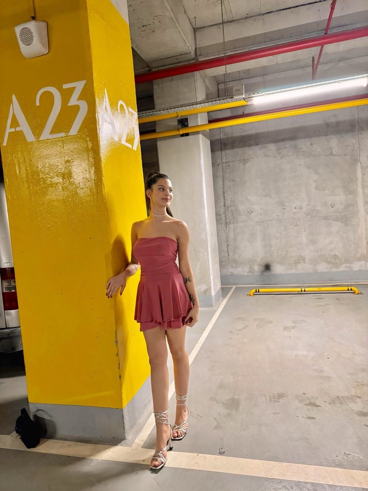 Pembe Straplez Mini Elbise - Görsel 2