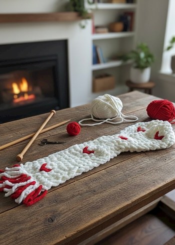 Beyaz Örgü Kadın Atkı Puffy - Görsel 3