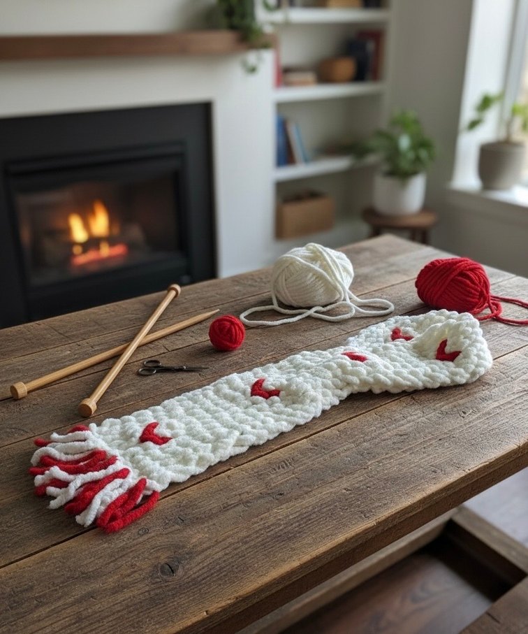 Beyaz Örgü Kadın Atkı Puffy - Görsel 3