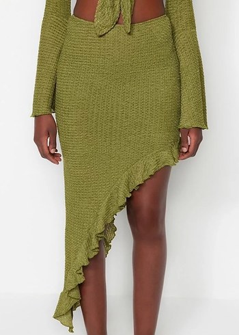 Kadın Haki Asimetrik Dokuma Etek - Görsel 2