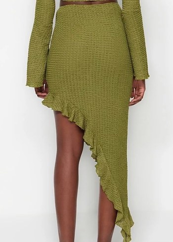 Kadın Haki Asimetrik Dokuma Etek - Görsel 3