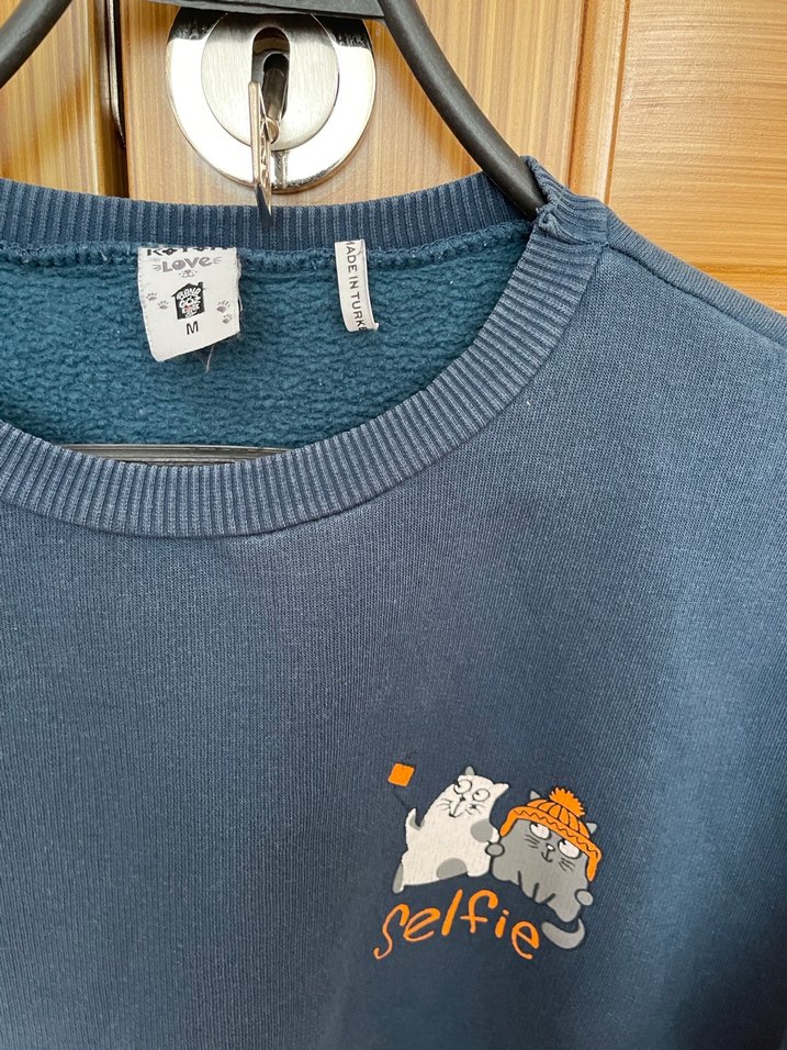 Gri Kadın Sweatshirt, Selfie Baskılı, Rahat Kesim - Görsel 2