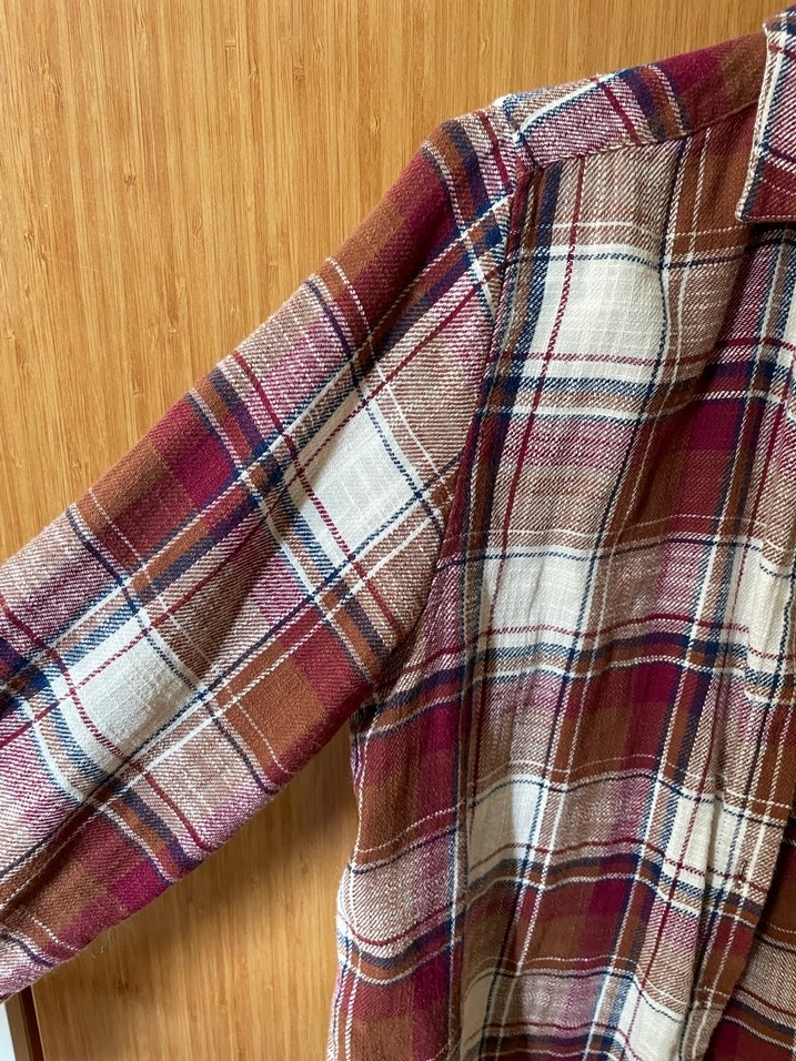 Bordo Ekoseli Keten Gömlek - Görsel 3