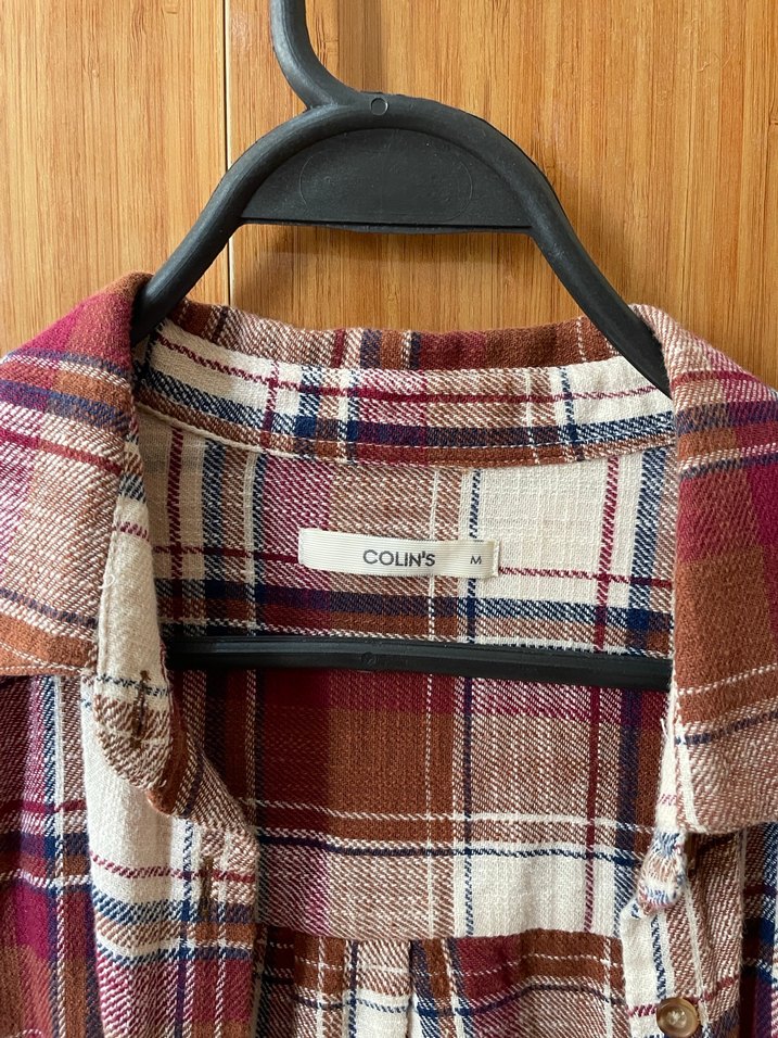 Bordo Ekoseli Keten Gömlek - Görsel 2