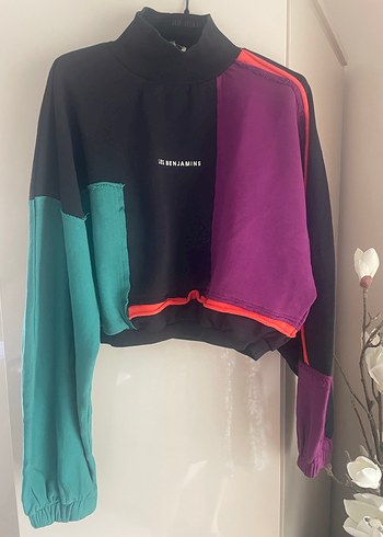 Renkli Kadın Sweatshirt, Uzun Kollu, crop top, Salaş Kesim