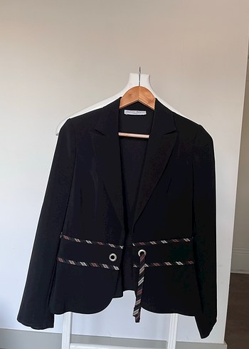 38 Beden Kadın Siyah Kemerli Blazer Ceket Etek Takım