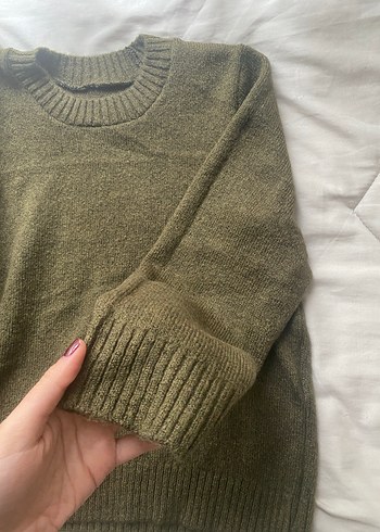 haki Örgü Kadın Yün Kazak - Görsel 2