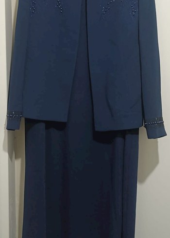 Lacivert Drapeli Uzun Kadın Abiye Elbise - Görsel 2