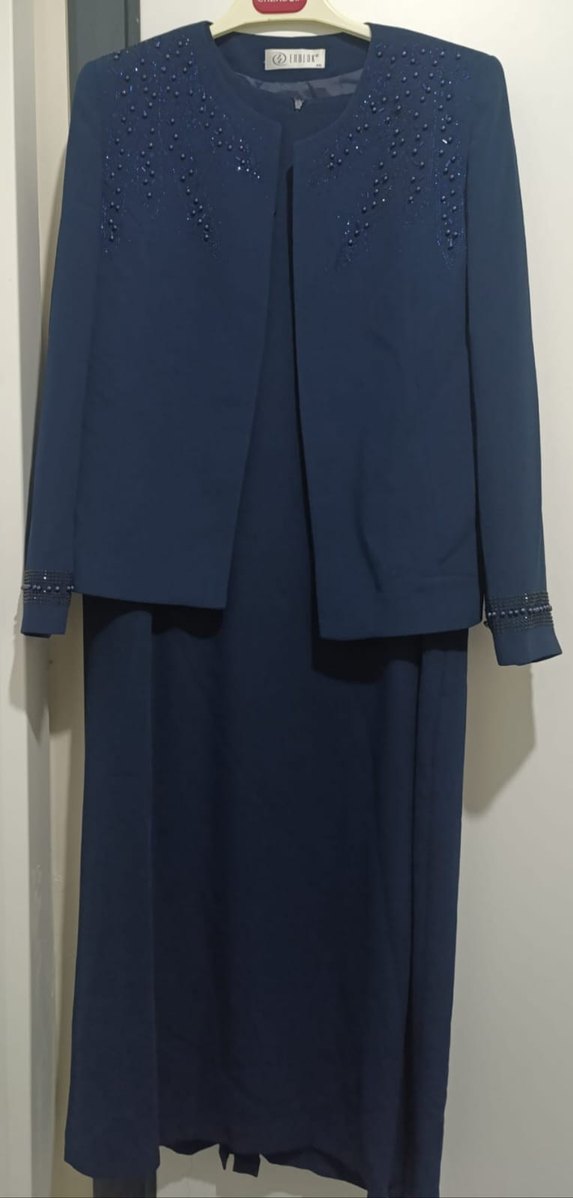 Lacivert Drapeli Uzun Kadın Abiye Elbise - Görsel 2