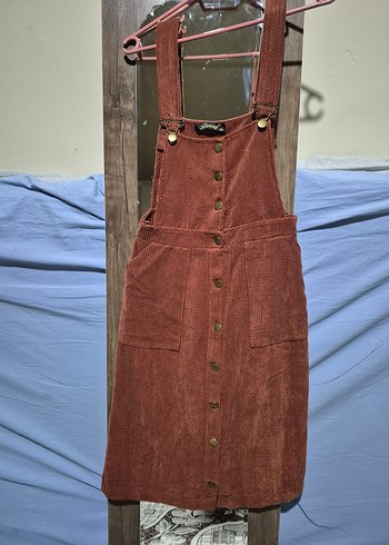 Bordo Süet Midi Salopet Elbise - Görsel 2