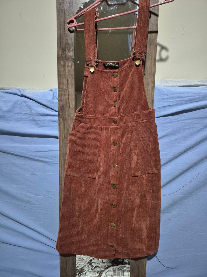 Bordo Süet Midi Salopet Elbise - Görsel 2