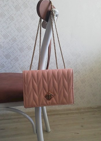 Diğer Pastel Pembe Deri Fermuarlı Kadın Çanta