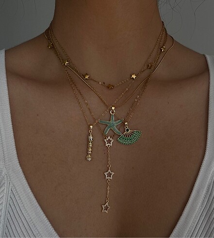 Accessorize Paslanmaz çelik yeşil yelpaze kolye