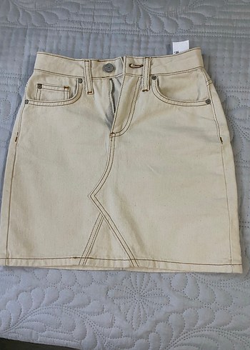 Bej Denim Mini Etek