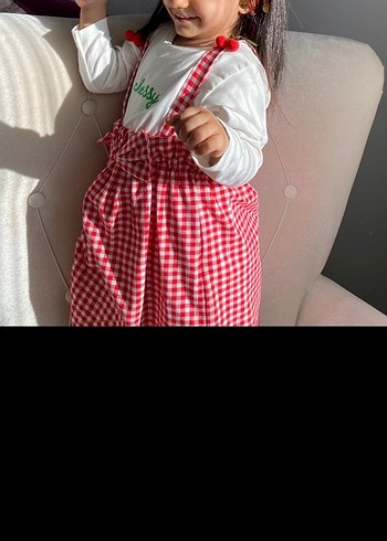 Kırmızı Kareli Pamuklu Kız Elbisesi - Görsel 2