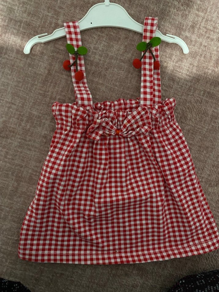 Kırmızı Kareli Pamuklu Kız Elbisesi - Görsel 3