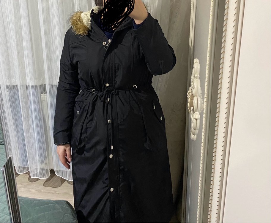 Siyah Düğmeli Uzun Kadın Mont - Görsel 2