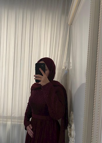 40 Beden bordo Renk Bordo Uzun Kollu Drapeli Abiye Elbise