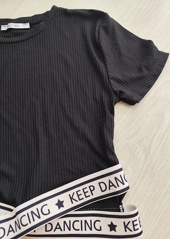 Diğer Siyah Baskılı Kısa Kollu Crop Top