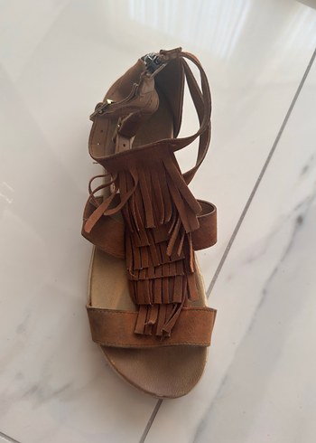 Diğer Kahverengi Süet Püsküllü Kadın Sandalet