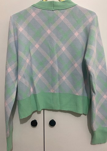 Yeşil V Yaka Örgü Salaş Hırka - Görsel 4