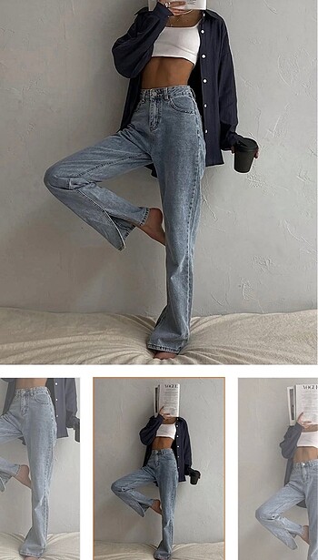 Madmext Marka Yüksek Bel Paçası Yırtmaçlı Jean