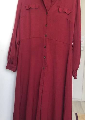 Bordo Düğmeli Uzun Elbise