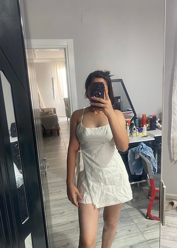 Beyaz İnce Askılı Mini tulum Elbise