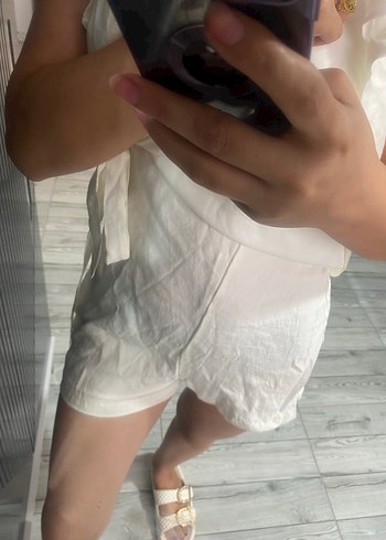 s Beden beyaz Renk Beyaz İnce Askılı Mini tulum Elbise