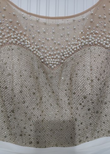 Uzun Beyaz Abiye Elbise Drapeli - Görsel 3