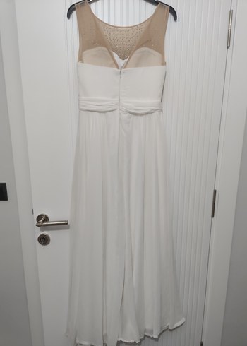 Uzun Beyaz Abiye Elbise Drapeli - Görsel 4