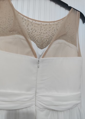 Uzun Beyaz Abiye Elbise Drapeli - Görsel 5