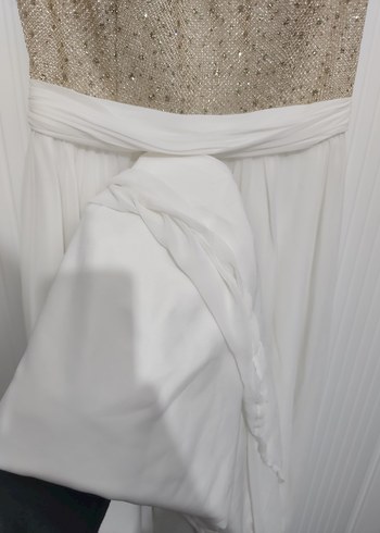 Uzun Beyaz Abiye Elbise Drapeli - Görsel 2