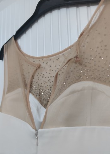 Uzun Beyaz Abiye Elbise Drapeli - Görsel 6