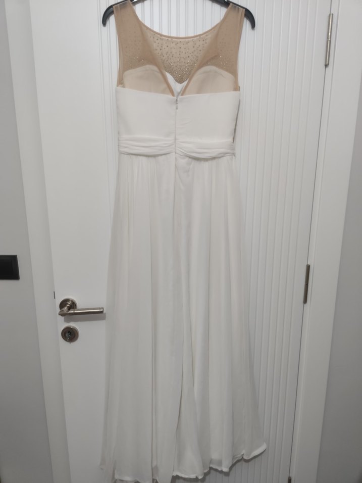 Uzun Beyaz Abiye Elbise Drapeli - Görsel 4