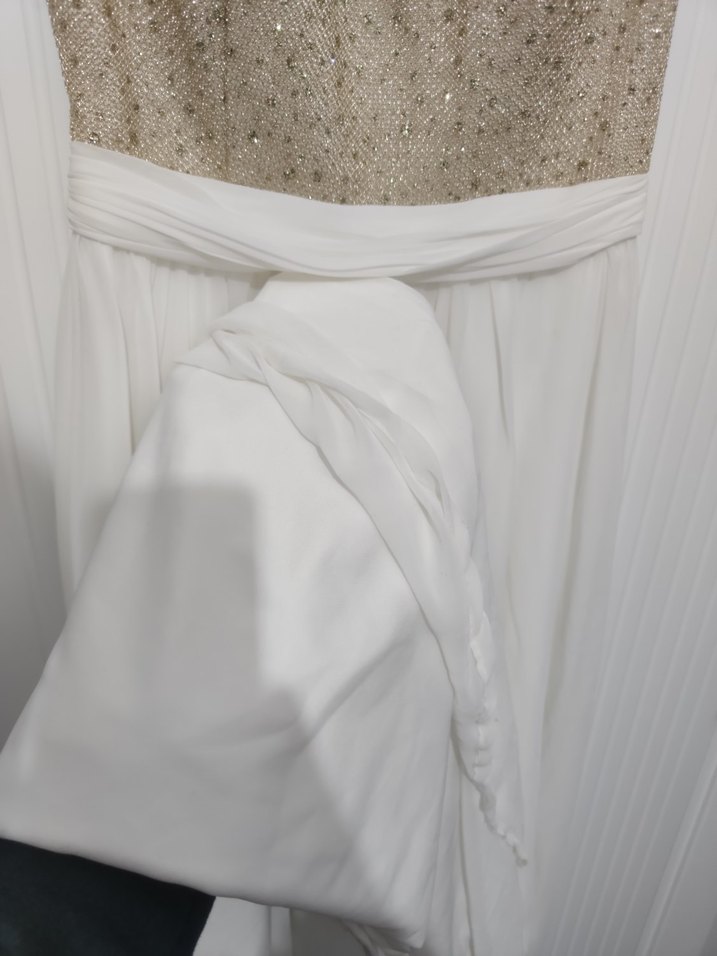 Uzun Beyaz Abiye Elbise Drapeli - Görsel 2