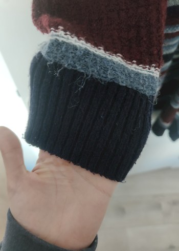 Çizgili Uzun Örgü Kadın Hırka L Beden - Görsel 3