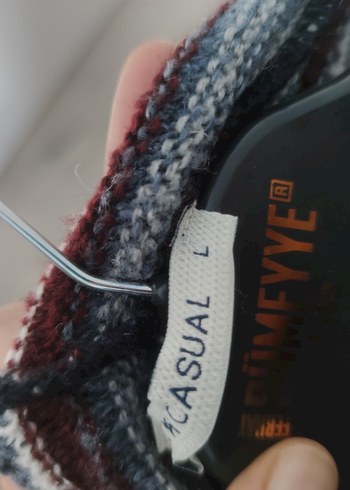 Çizgili Uzun Örgü Kadın Hırka L Beden - Görsel 4