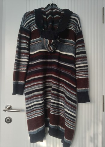 Çizgili Uzun Örgü Kadın Hırka L Beden - Görsel 2