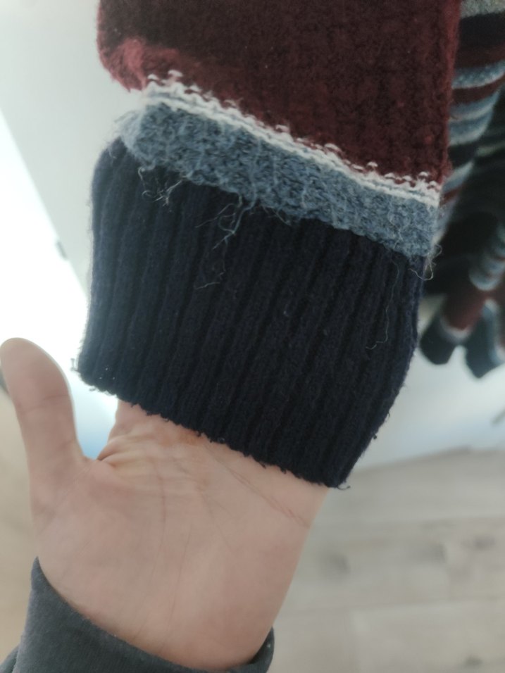 Çizgili Uzun Örgü Kadın Hırka L Beden - Görsel 3