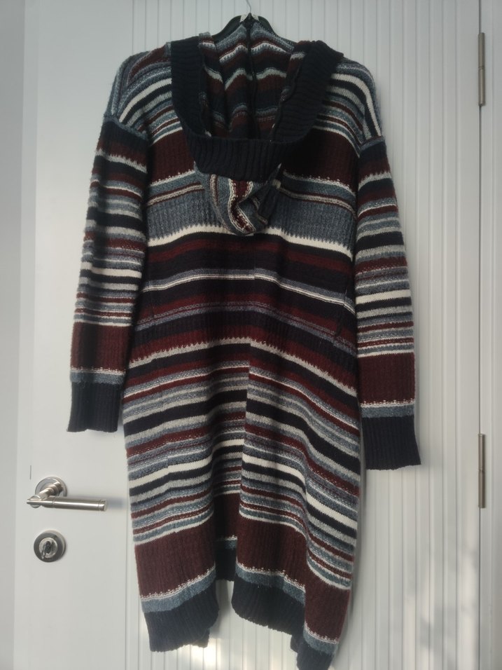 Çizgili Uzun Örgü Kadın Hırka L Beden - Görsel 2