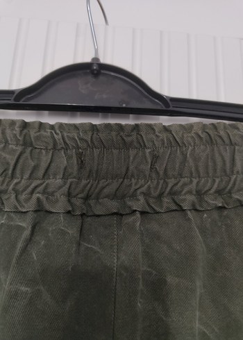 Haki Yeşili Bol Kesim Keten Kadın Pantolon M beden - Görsel 3