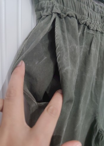 Haki Yeşili Bol Kesim Keten Kadın Pantolon M beden - Görsel 2