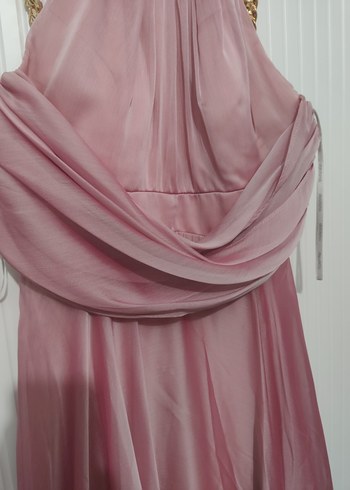 Pudra Pembe Drapeli Uzun Abiye Elbise 42 beden - Görsel 2