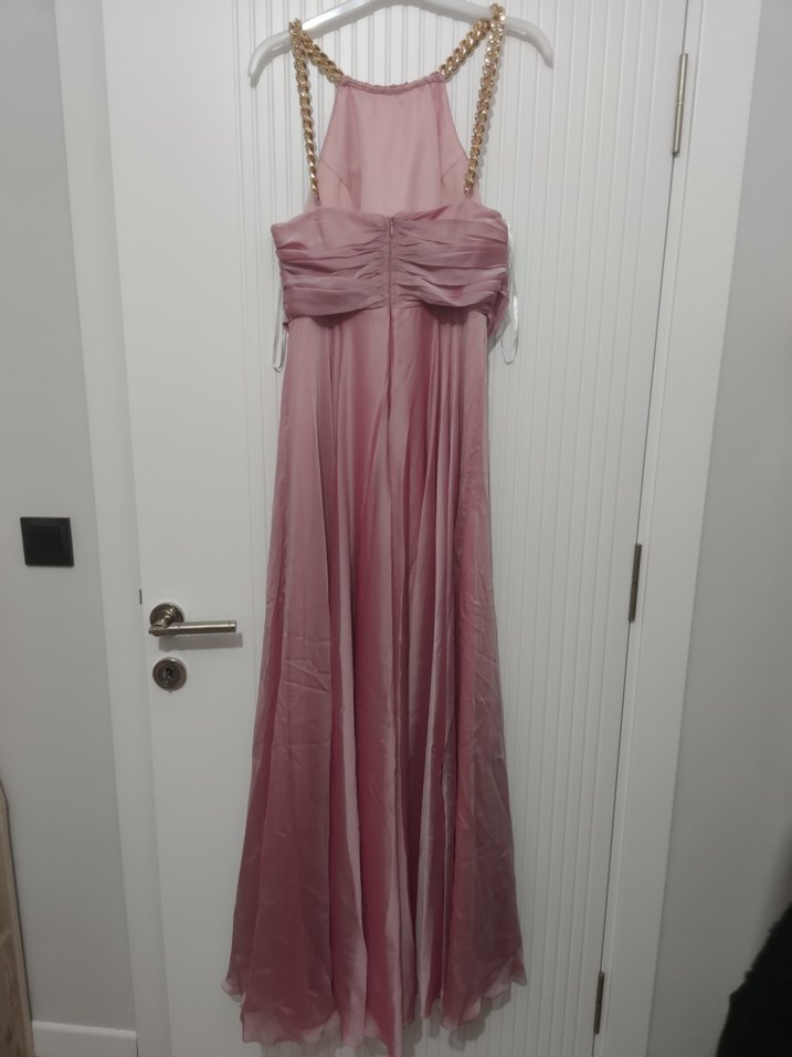 Pudra Pembe Drapeli Uzun Abiye Elbise 42 beden - Görsel 5