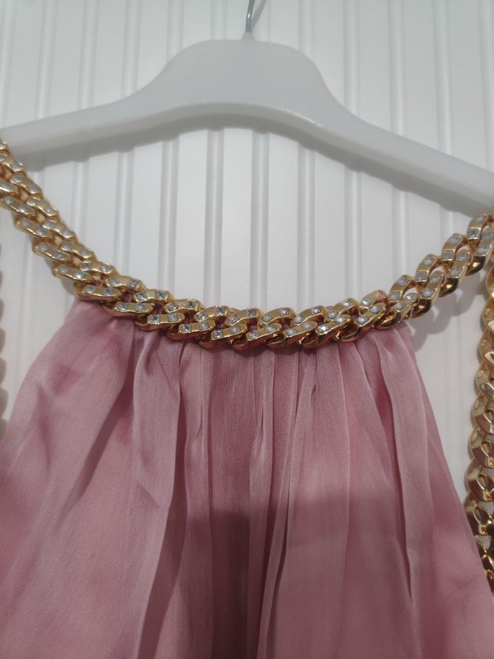 Pudra Pembe Drapeli Uzun Abiye Elbise 42 beden - Görsel 4