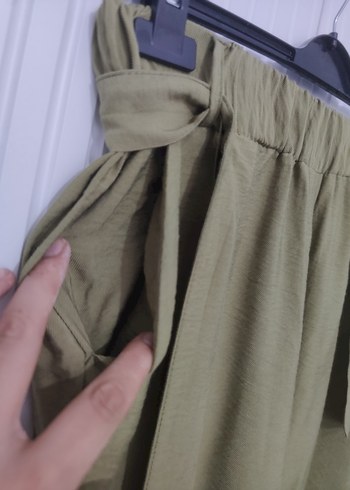 Kemer Detaylı Haki Kadın Keten Pantolon 40 Beden - Görsel 3