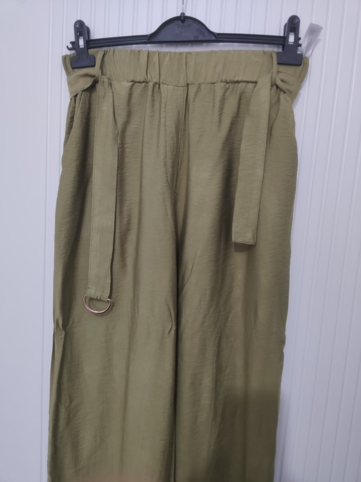 Kemer Detaylı Haki Kadın Keten Pantolon 40 Beden - Görsel 2
